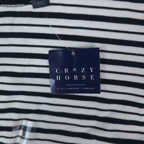 Crazy Horse Striped Waffle Knit Thermal Shirt Women Medium Navy Blue White - Image 9