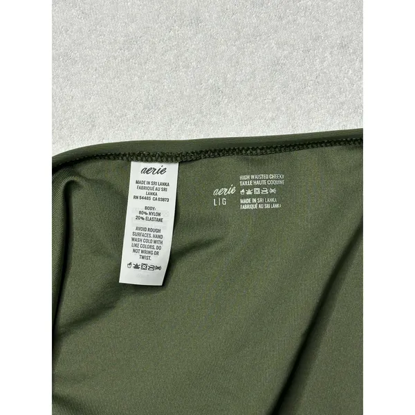 Aerie Women’s High Waisted Cheeky Bikini Bottom Olive Green Size L NWT - Image 3