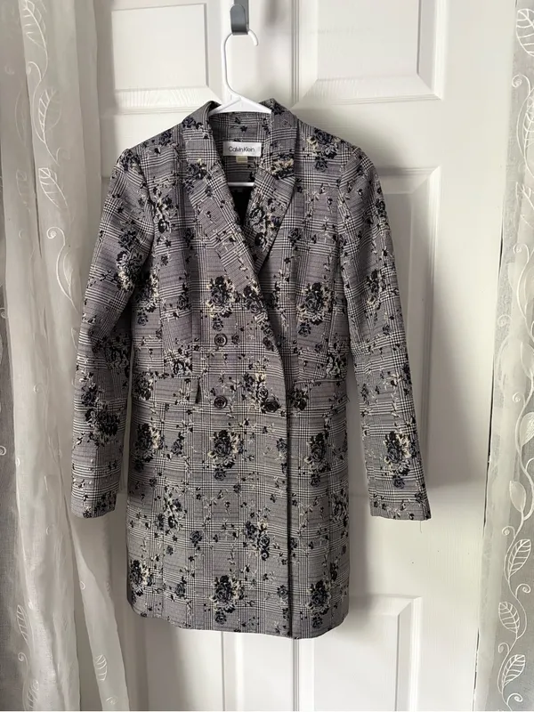 Calvin Klein double-breasted long blazer trench jacket floral print women sz 4 p - Image 2