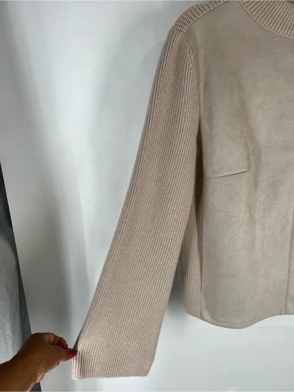 Ann‎ Taylor Mixed Media Faux Suede Knit Sweater Beige Mock Neck Size M - Image 4