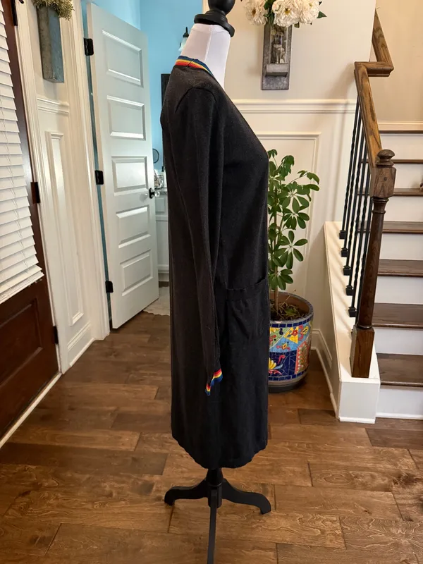 Spiritual Gangster NWOT Space Dyed Black Cardigan/ Duster with Colorful Trim - Image 3