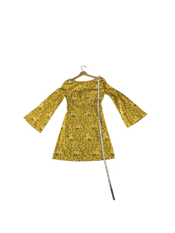 Zara Trafaluc Yellow Floral Mini Dress XS Bell Sleeve Retro 70s Twee Mod - Image 7