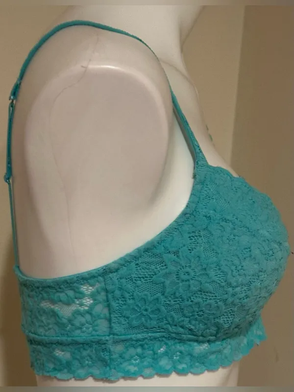 AERIE Turquoise Blue Floral Lace Padded Bralette Adjustable Straps Sz M - Image 2