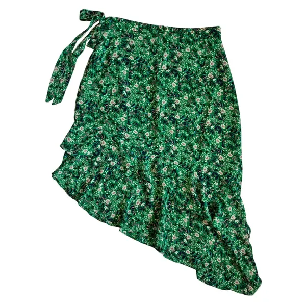 Lulus Green Floral Wrap Skirt Ruffle‎ High-Low Midi DE287B Womens Medium - Image 3
