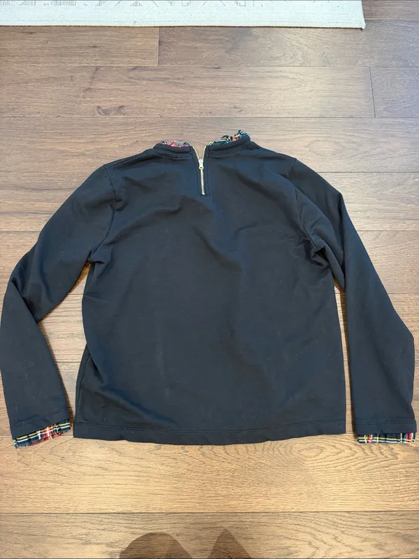 J. Crew Black Crewneck Sweater with Tartan Trim Size Medium - C67-074 - Image 6