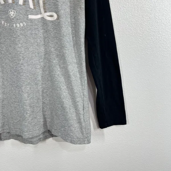 Ariat‎ REAL Women L Large Baseball Tee Shirt Grey Black Raglan Long Sleeve Logo - Image 5