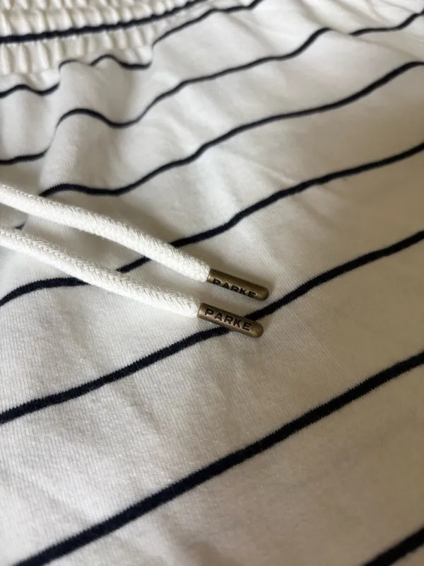 Parke x Target Drawstring Knit Shorts - White/Navy Blue Striped MEDIUM- IN HAND - Image 3