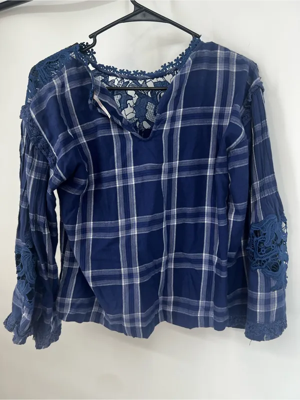 Free people Blue Plaid Lace Yoke Women's Top - Unbranded - Image 6