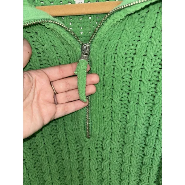 Aerie Kelly Green Cable Car Quarter Zip Sweater Oversized S Chenille - Image 5