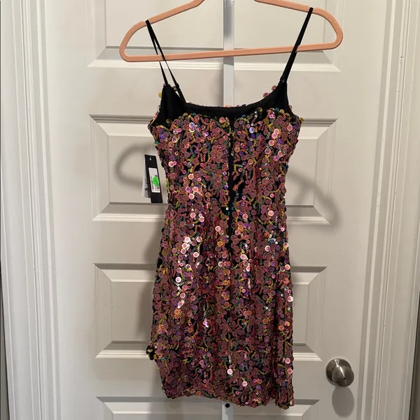 NWT City Studio Sequin‎ Spaghetti Strap Dress Size 1/2 Pink - Image 7
