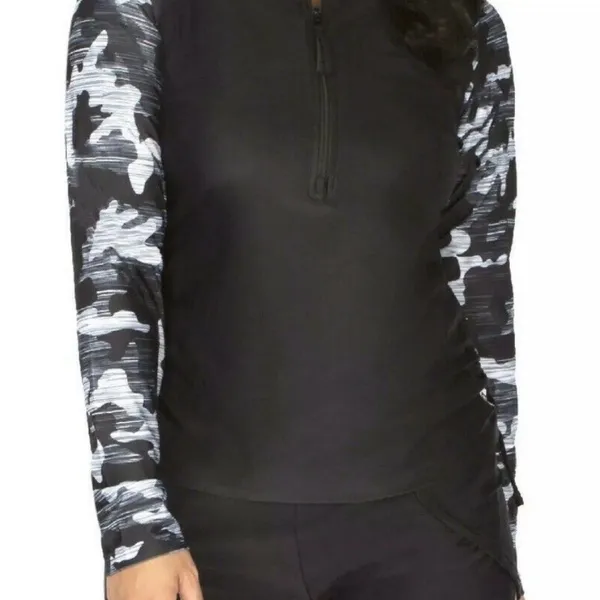 Free Country Women's Black & Gray Camo UPF 50 Long Sleeve 1/2 Zip Sun Shirt XL - Image 4