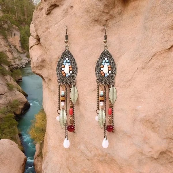 Boho Vintage Style Beaded Fringe Dangle Chain Feather Earrings *Faux Fashion Je - Image 11
