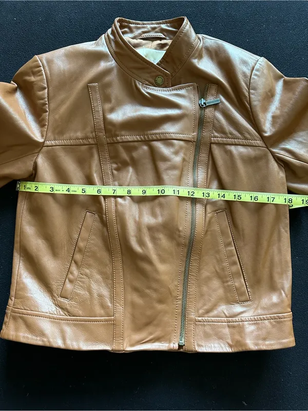Michael Kors Genuine Leather Moto Jacket – Camel – Women's Size M - Image 10