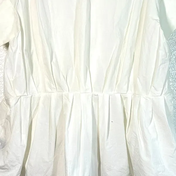 1X Plus Size Victoria Beckham White Poplin Gathered Waist Top Minimalist Blouse - Image 5