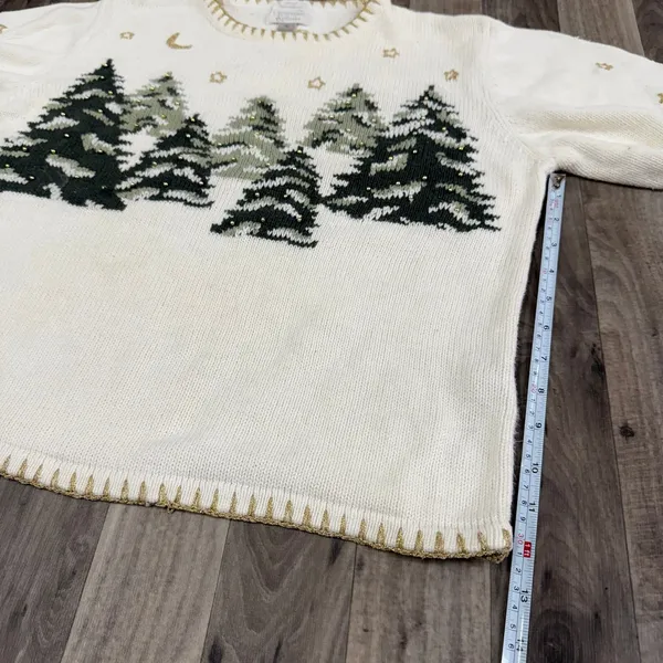 Vintage Christmas Tree Holiday beaded hand knitted sweater - Image 5