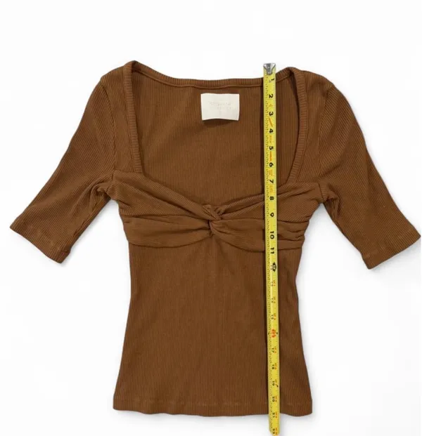 CITIZENS OF HUMANITY Parie Twist Brown Half Sleeve Rib Knit Top - Image 8