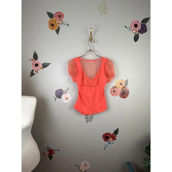 Free People Intimately Coral Blush Up Ruched Crop Sleeved Blouse - Size - Small - Image 5