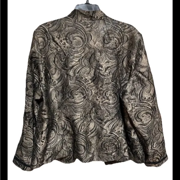 Chico’s Women’s Blazer Jacket Size XL Black Gold Paisley Open Front Lagenlook - Image 5