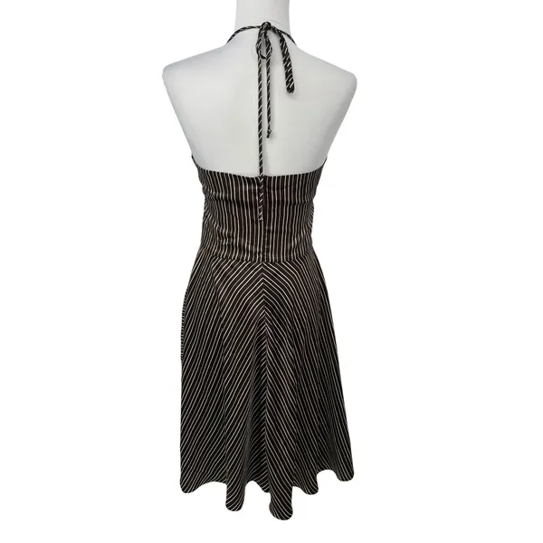 Vintage Alyn Paige Halter Dress 5/6 Brown Striped Party Y2K Babydoll Retro - Image 3