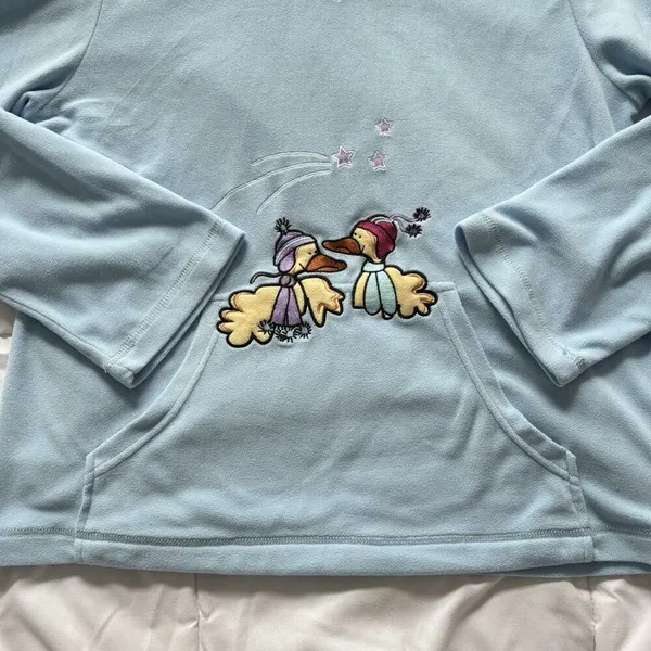 Womens Size Medium Pajama Top PJ Sweater‎ Long Sleeve Blue Winter Ducks VTG 90s - Image 2