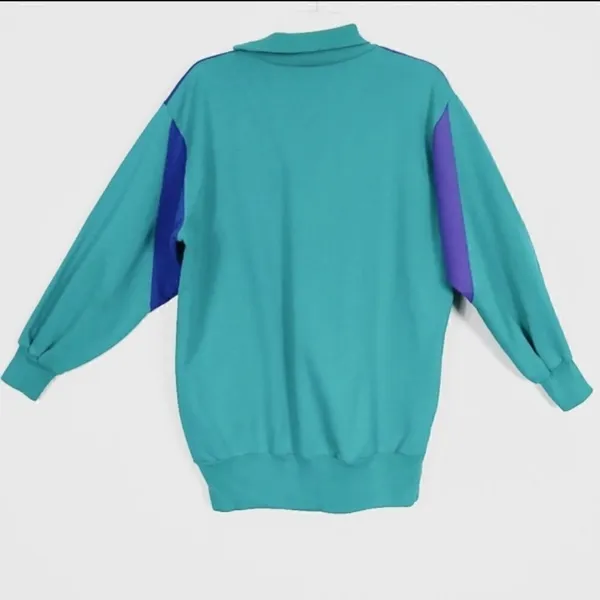 Vintage Hawaiian Cotton Green Purple Pullover Sweatshirt - Image 2