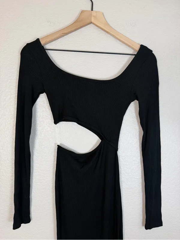 12th Tribe Fired Up Black Ribbed Cutout Maxi Dress Small $125 - Image 9