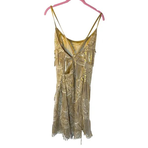 Kaei&Shi Gold Sequin Fringe Mini Dress XL NWT Backless Flapper Party Dress - Image 6