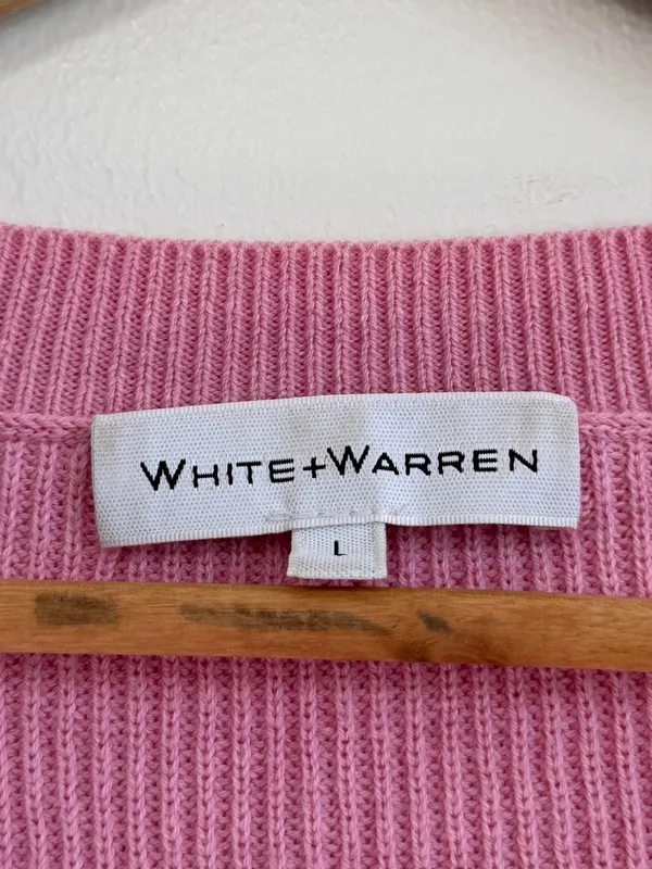 White + Warren Pink Cotton Silk Rib Trim Crew Neck Sweater Size Large - Image 3