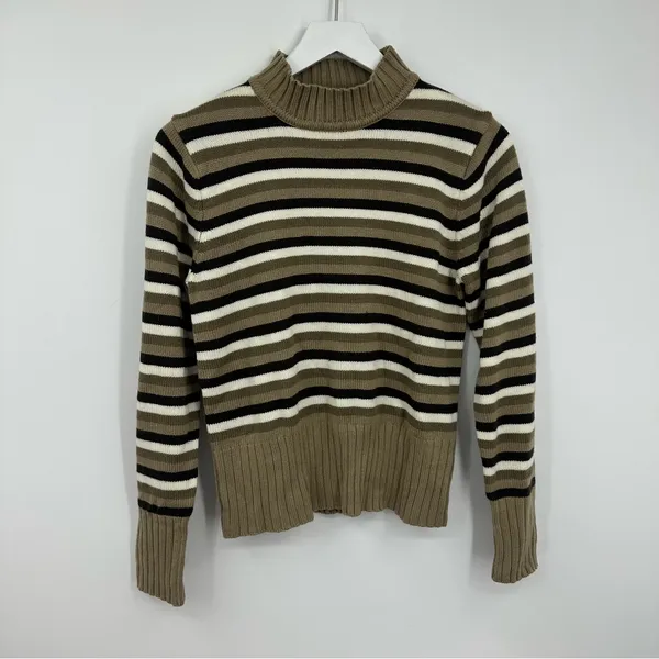 Vintage Y2K Striped Mock Neck Sweater Size Medium Academia Boho Early 2000s - Image 7