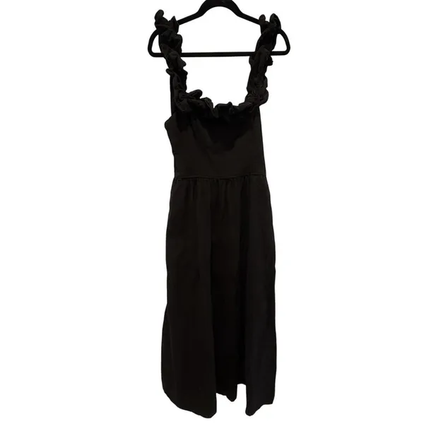Free People $108 Ruffle It Up Black Midi Dress On or Off Shoulder Back Bow M - Image 6