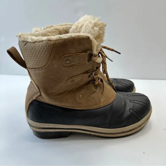 Bearpaw Boots Leighton Wool Blend‎ Lined Winter Boots Tan Black Womens Size 7 - Image 4