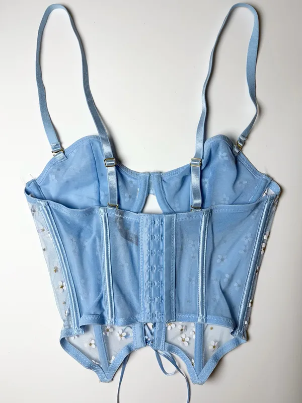 Lace Fairycore Romantic Corset Bustier Cami Top Size Small Blue Daisy Floral - Image 7