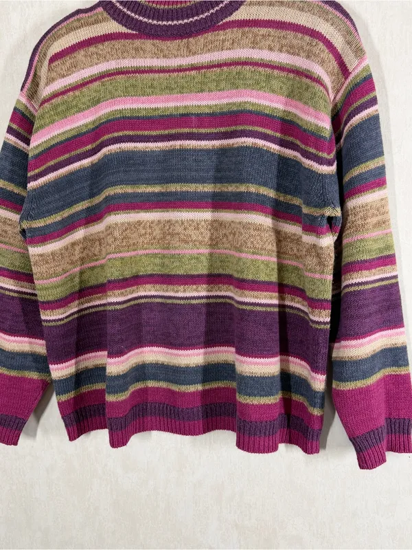 Tiara International Vintage Mock Neck Knit Sweater Grandma in Multi Stripe X - Image 3