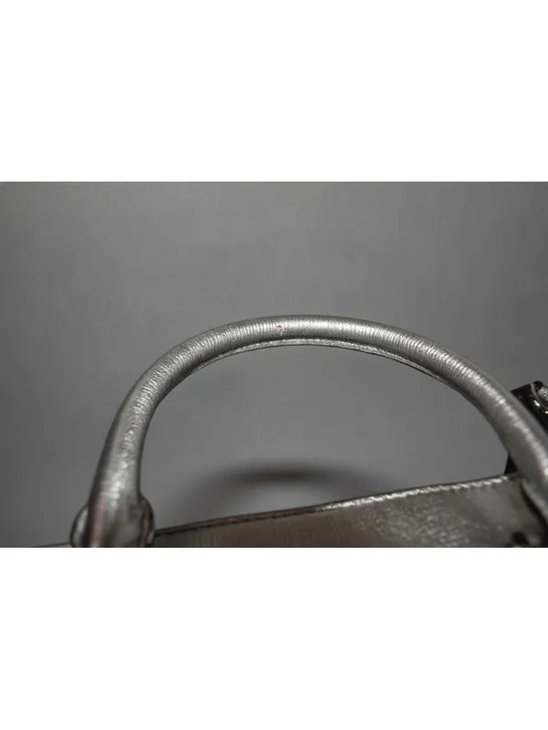 Michael Kors Selma Metallic Silver Leather Medium Satchel Crossbody Purse - Image 6