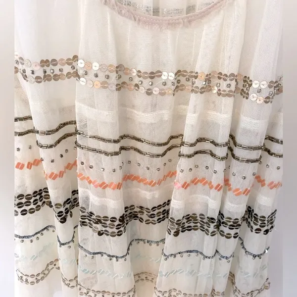 Free People Mercury Sheer Beaded Blouse Tank Top S Tiered Boho Fairy Festival - Image 8