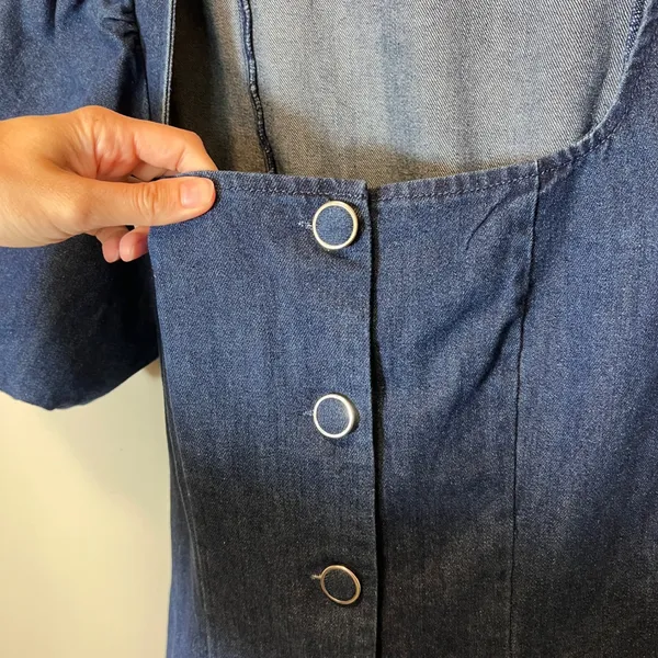 Zoe and Claire Denim Midi Dress Short Puff Sleeve Button Front Blue Small - Image 3
