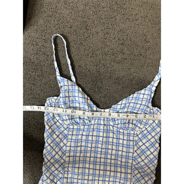 Tory Burch Check Plaid Gingham Swimsuit size M Underwire Blue White Seersucker - Image 8