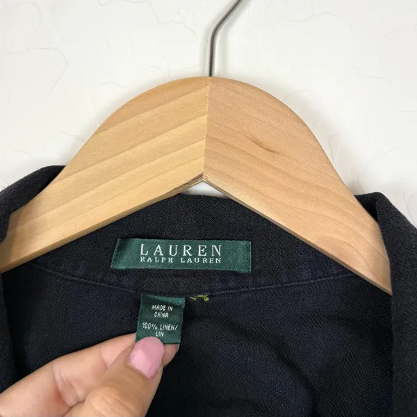 Lauren Ralph lauren black 100% linen button down top - Image 4