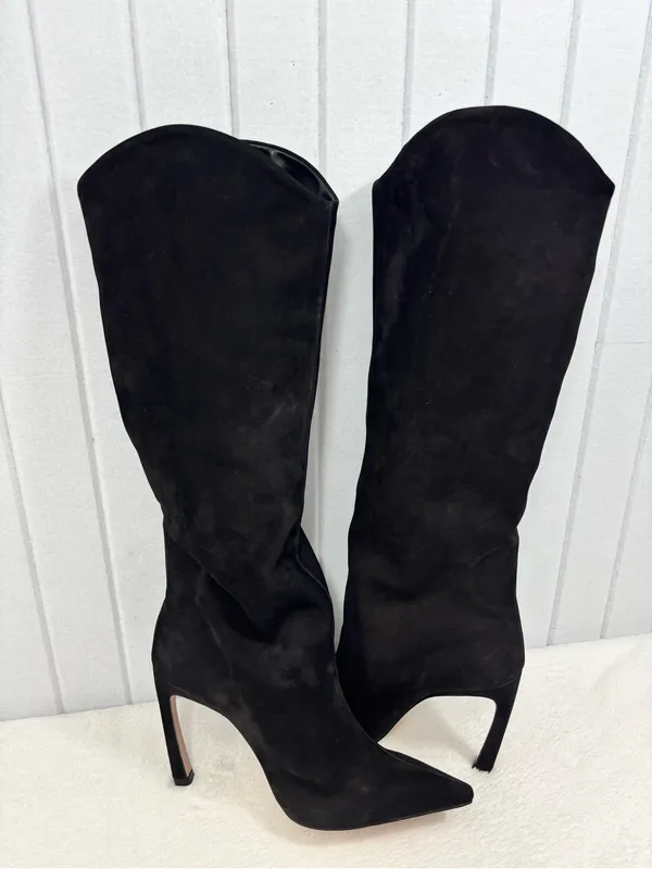 SCHUTZ Black Suede MARYANA SCULPT LEATHER BOOT Pointed Stiletto Boots Size 9B - Image 3