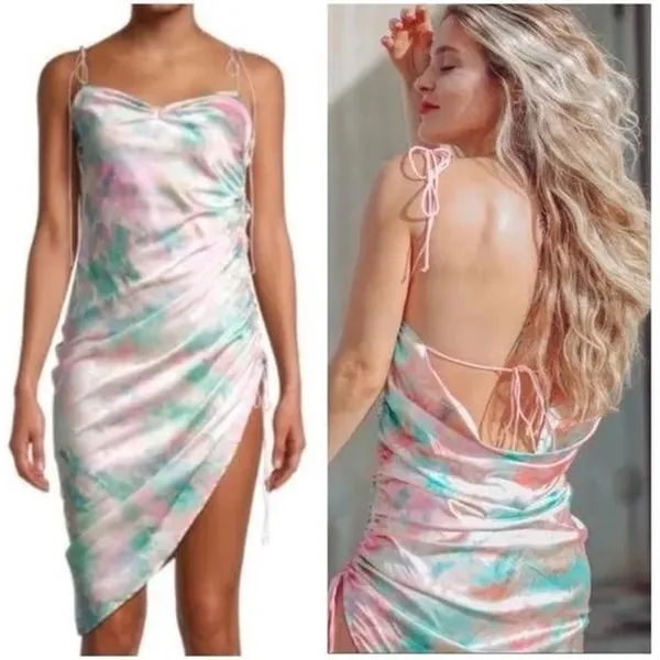 For Love & Lemons Call Me Tie Dye Colorful Pastel Open Back Midi Dress Small - Image 10