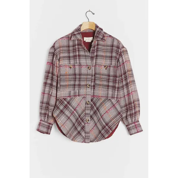 Anthropologie Hudson Plaid Shirt Jacket Pink Plaid Button Down Shacket Size M - Image 5