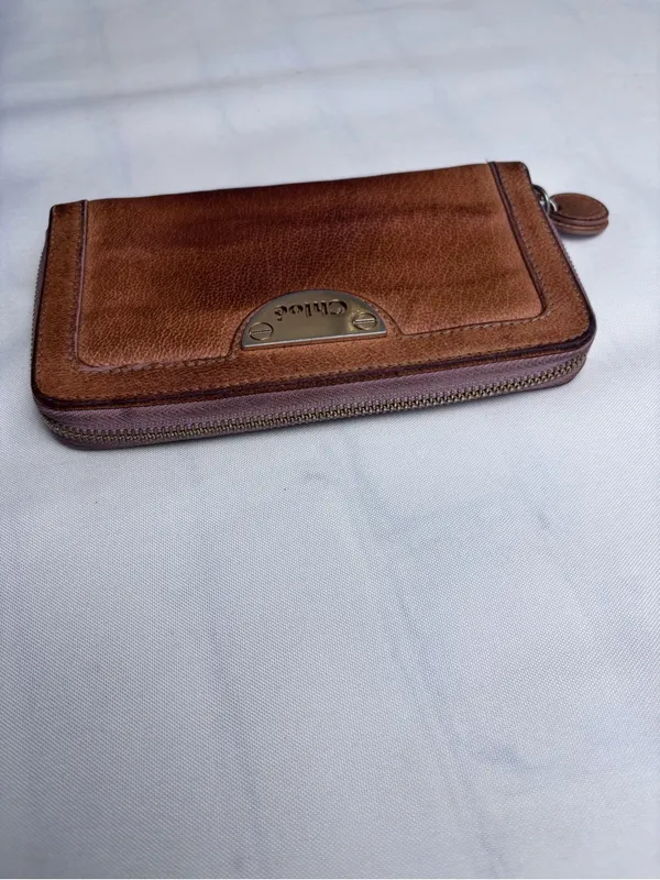 Chloé Eclipse Zip Around Continental Wallet Vintage Tan Leather Gold Hardware - Image 4
