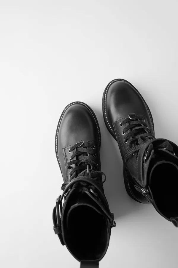 ZARA Leather Lug Sole Biker Combat Ankle Boot Shoed 5152/001/040 Black - Image 3