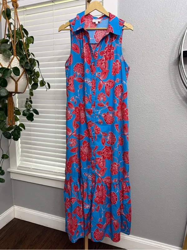 Sugarlips Ripon Floral Cileah Collared Maxi Dress Pockets Size Large Cotton - Image 3