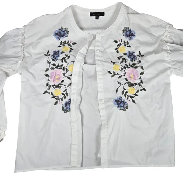 Sanctuary Danni White Embroidered Floral‎ Button Front Blouse Top Size M - Image 4