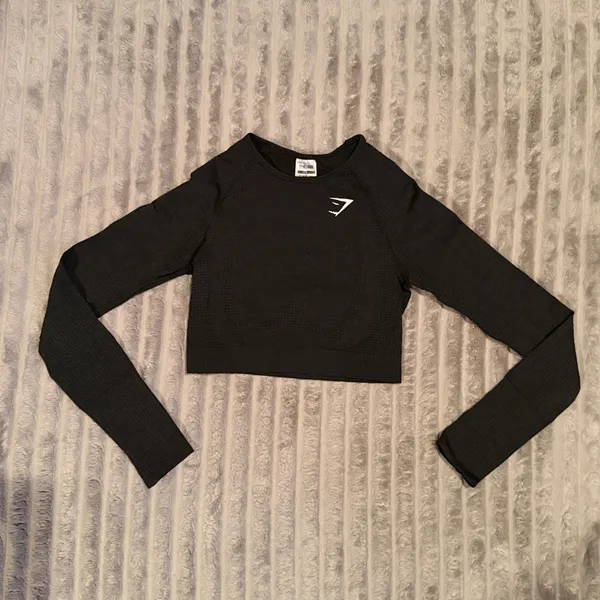 Gymshark Vital Seamless 2.0 Long Sleeve Crop‎ Top Black Small B1A3D - Image 2