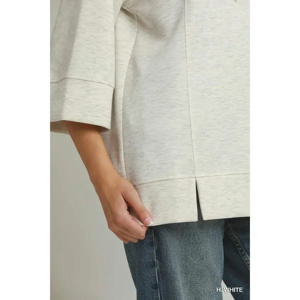 Umgee 3/4 Sleeve Tunic Top with Graphic Hoodie - H. White - Medium - Image 5