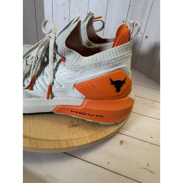 Under Armour Project Rock 3 Summit White Rogue Orange Womens 8 Training Shoes - Image 2