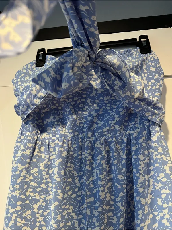 Entro Blue Floral Strapless Tie-Front wide leg Jumpsuit size M - Image 8