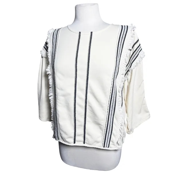 ANTHROPOLOGIE ERI + ALI Women’s Boho Santillana Fringed Cream Top - Image 6